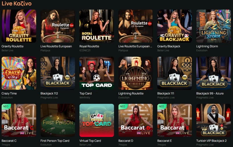 ritzo live casino page